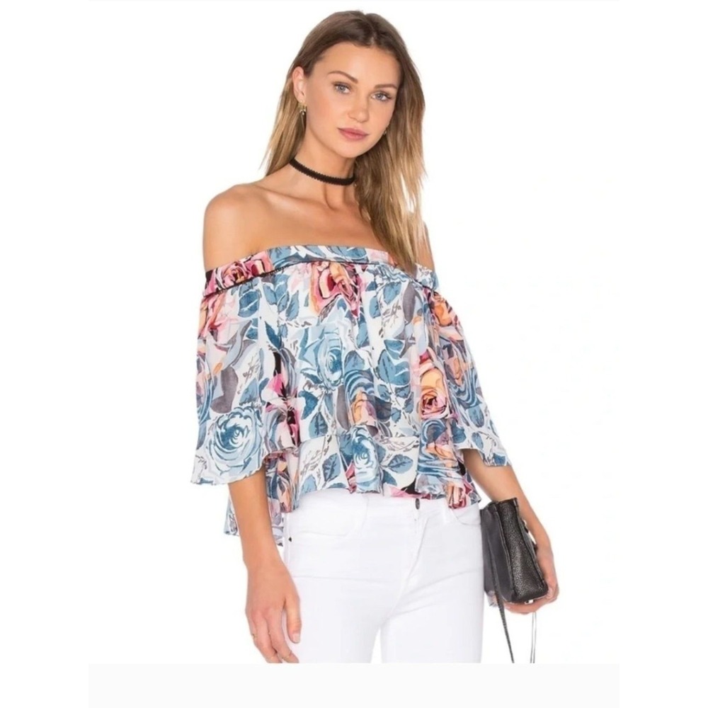 Elizabeth and James 100% Silk Floral Top  Off Shoulder Romantic XS Designer
